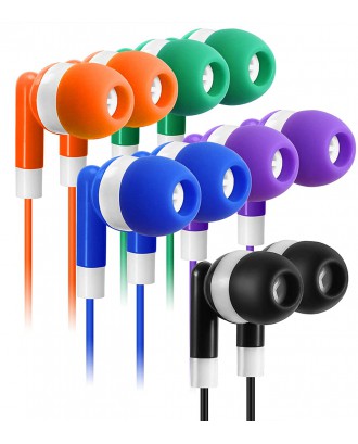 Bulk Earbuds Headphones 100 Pack Earphones- Keewonda Wholesale Classroom Ear Buds Kids Bulk Headphones Mixed 5 Assorted Colors Earbuds for Schools, Libraries, Hospitals (Mixed-Color)