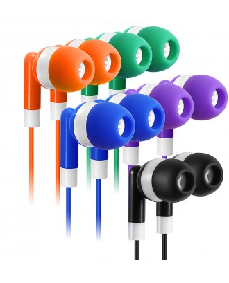 Bulk Earbuds Headphones 100 Pack Earphones- Keewonda Wholesale Classroom Ear Buds Kids Bulk Headphones Mixed 5 Assorted Colors Earbuds for Schools, Libraries, Hospitals (Mixed-Color)