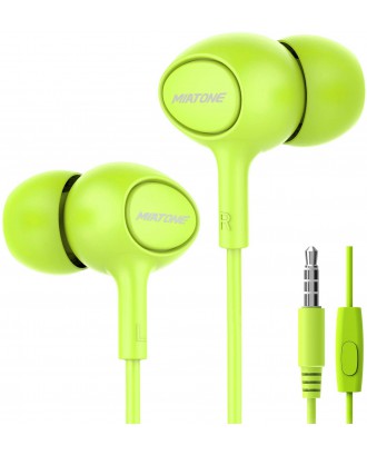 Earbuds, MIATONE Wired in- Ear Earbuds with Microphone, Dynamic Crystal Clear Sound Ergonomic Ear Buds Earphones Headphones for Android, BlackBerry - Green